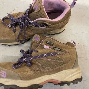 The North Face Brown Suede Hiking Shoes with Purple Accents